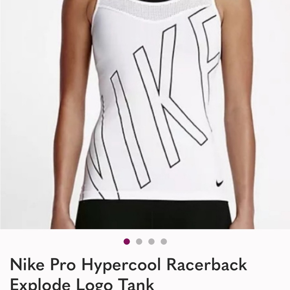Nike Pro Hypercool Racerback White Tank Top with Black Trim and Logo - Picture 3 of 6